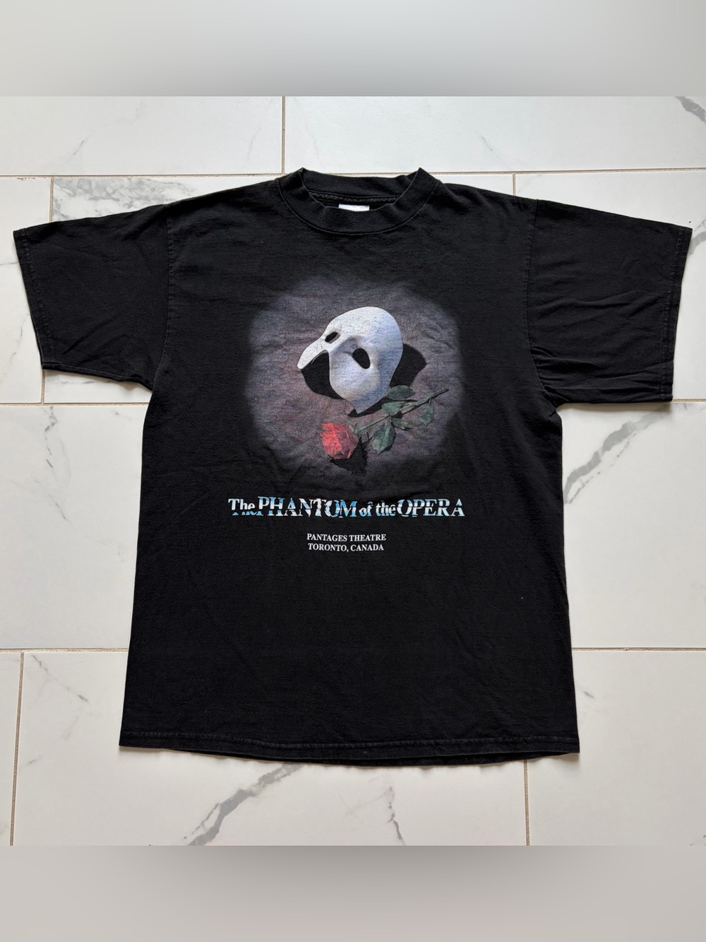 Vintage 1990s 90s Phantom of the Opera Pantages Theatre T Shirt Tee Size L Black